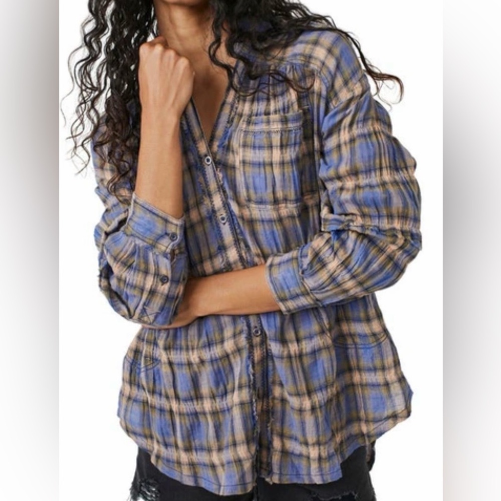 ‼️SOLD‼️ 28. Free People | We The Free | 1 Of The Boys Plaid Tunic | Blue Combo